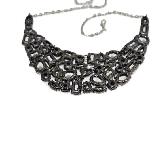 VINTAGE 50 DIAMOND MULTI-COLOR SILVER ELEGANT COLLAR BIB NECKLACE - Picture 4 of 5